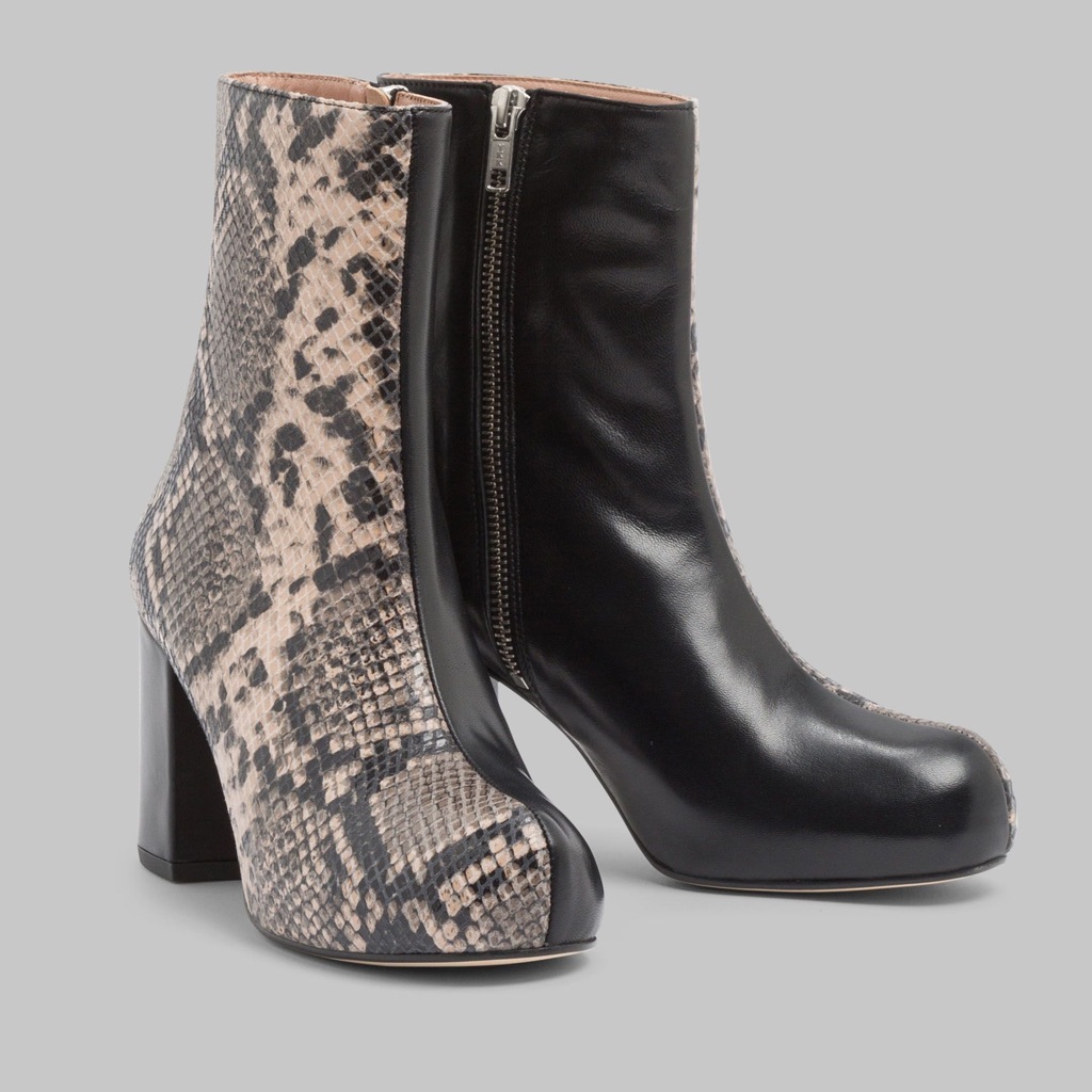 Manoush Black Leather And Snake Print Heeled Boots